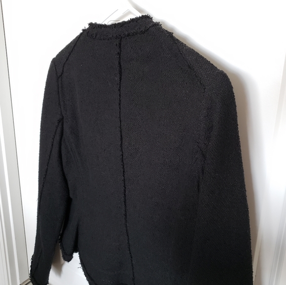 Theory Black Fringe Tweed Jacket Sz M - Picture 10 of 11